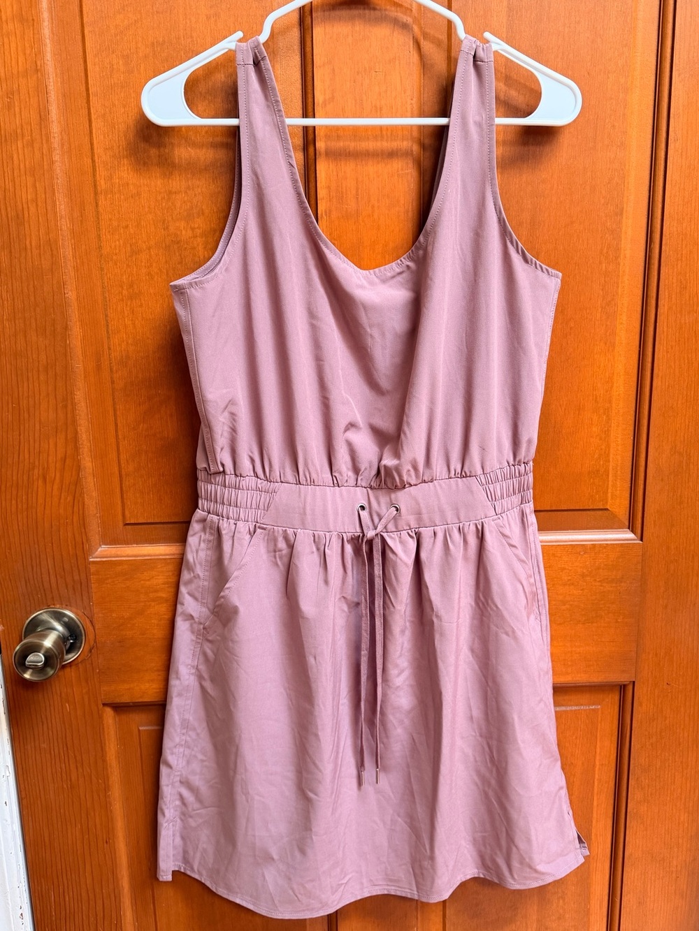 Sleeveless Drawstring Mini Dress in Dusty Mauve